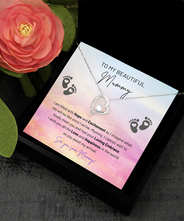 To My Beautiful Mummy - Filled With Hope And Excitement - Feel Your Loving Embrace - See You Soon Mummy - Love Heart Solitaire Silver Necklace SS, BTM0000001SS