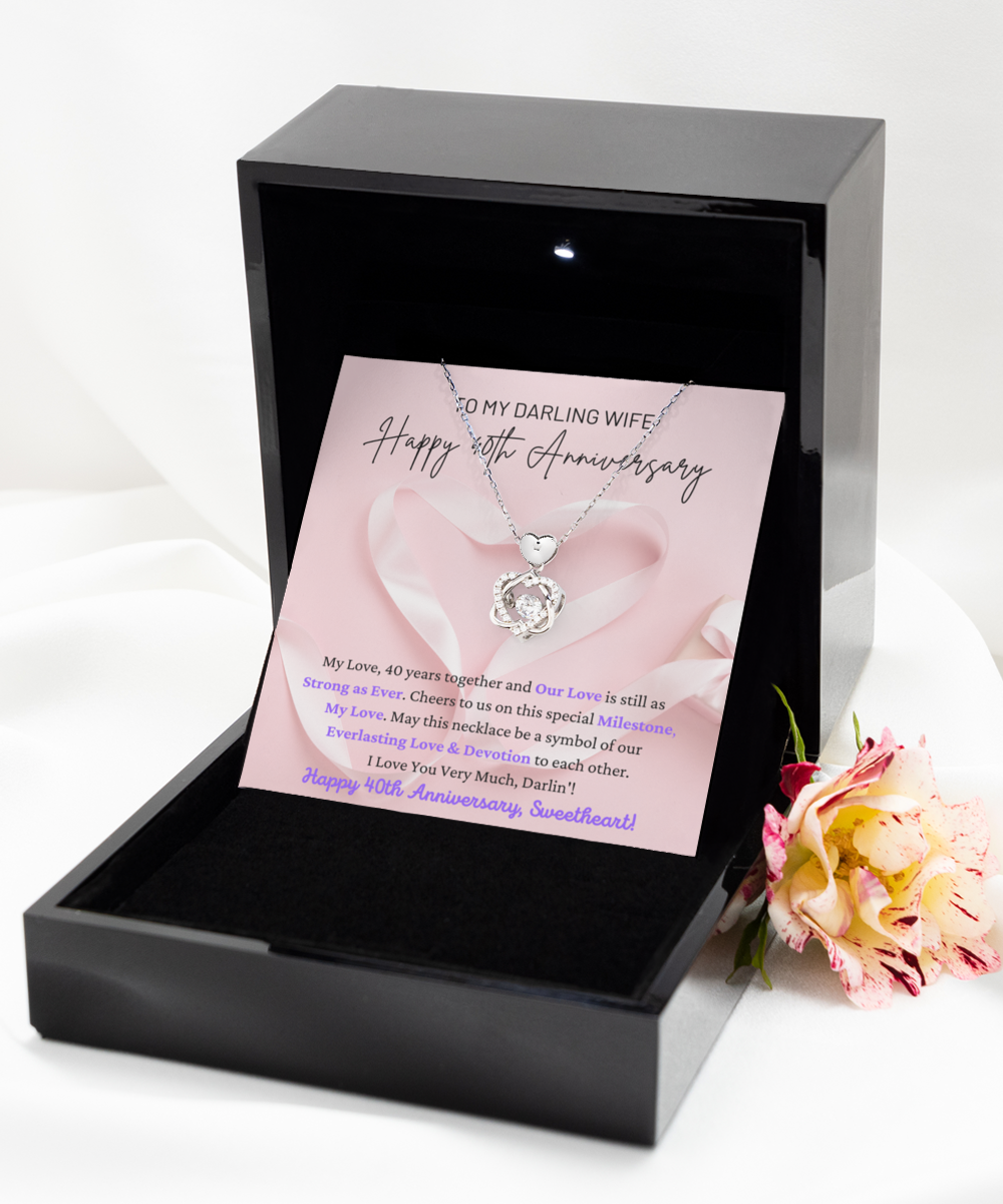 To My Darling Wife - Everlasting Love & Devotion - Special Milestone - Happy 40th Anniversary - Double Hearts Silver Necklace HS, ANWM000008HS