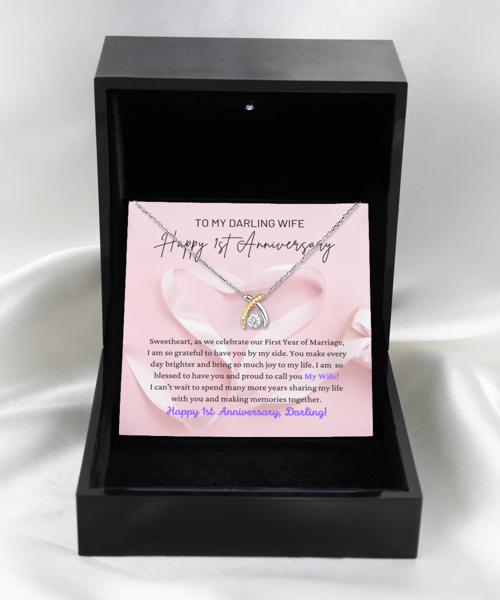 To My Darling Wife - Grateful To Have You - Happy 1st Anniversary - Wishbone Necklace WB, ANWM000001WB