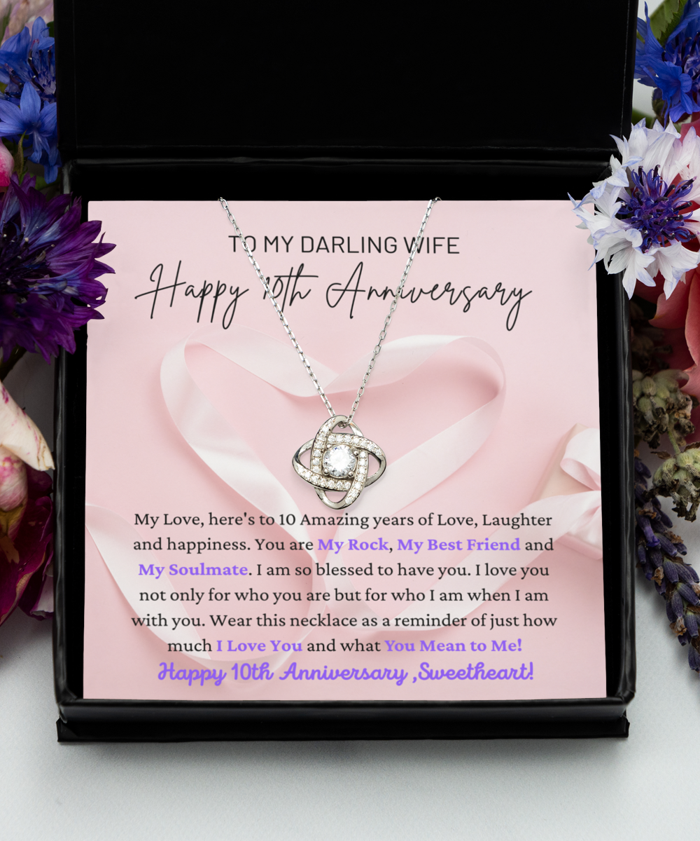 To My Darling Wife - My Rock, My Best Friend, My Soulmate - Happy 10th Anniversary - Love Knot Silver Necklace LS, ANWM000003LS