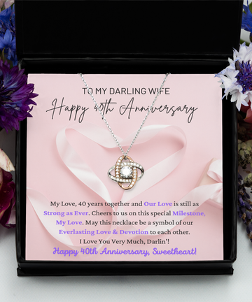 To My Darling Wife - Everlasting Love & Devotion - Special Milestone - Happy 40th Anniversary - Love Knot Rose Gold Necklace LR, ANWM000008LR