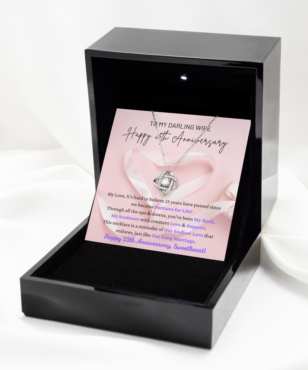 To My Darling Wife - Our Endless Love - Partners for Life My Rock, My Soulmate - Happy 25th Anniversary - Love Knot Silver Necklace LS, ANWM000006LS