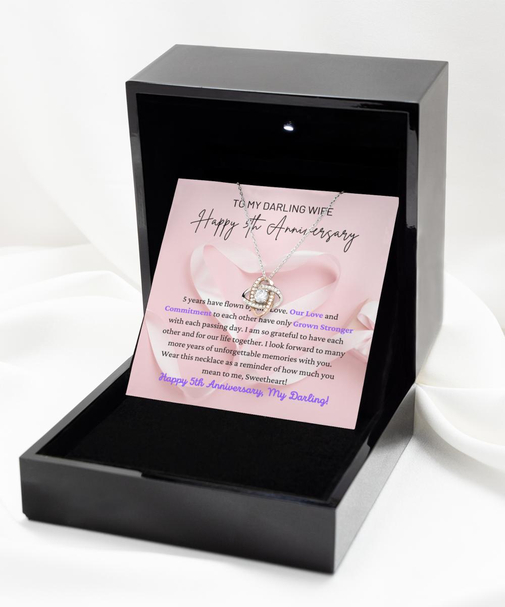 To My Darling Wife - Love Grown Stronger - Happy 5th Anniversary - Love Knot Rose Gold Necklace LR, ANWM000002LR