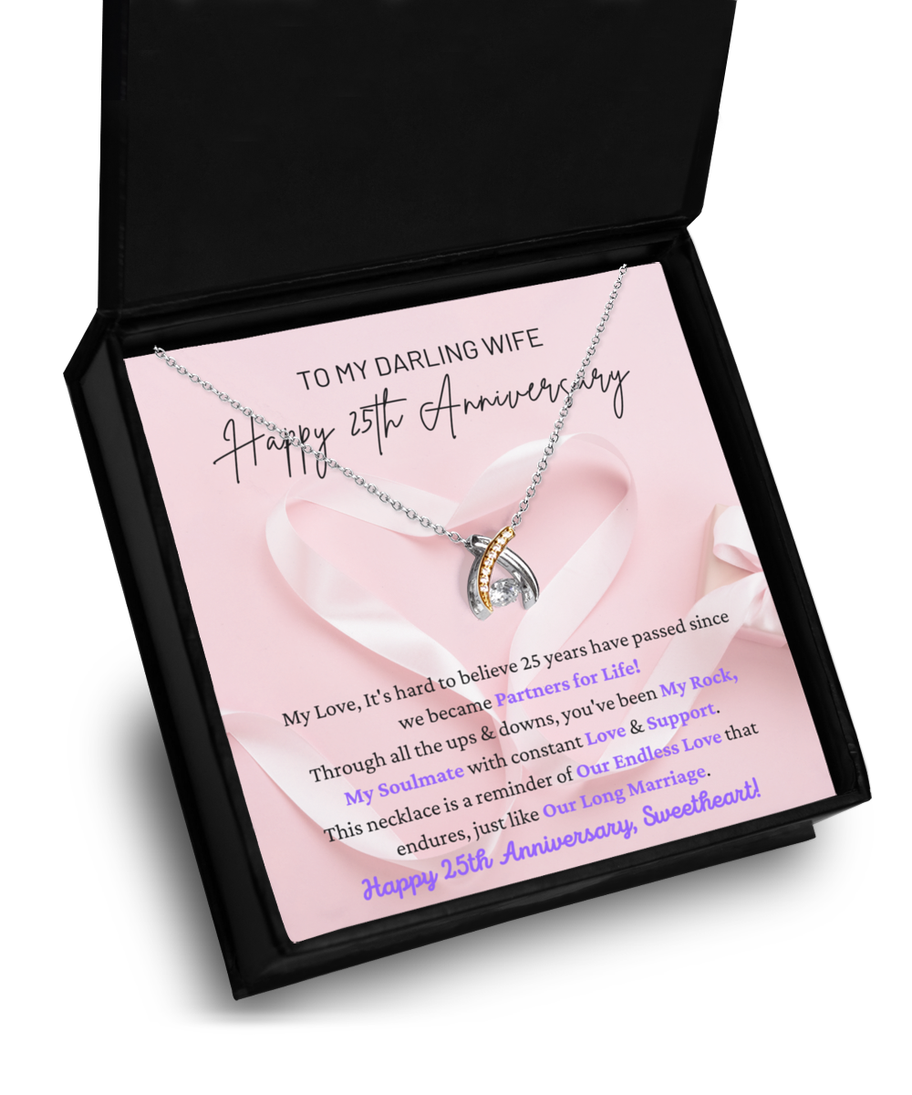 To My Darling Wife - Our Endless Love - Partners for Life My Rock, My Soulmate - Happy 25th Anniversary - Wishbone Necklace WB, ANWM000006WB