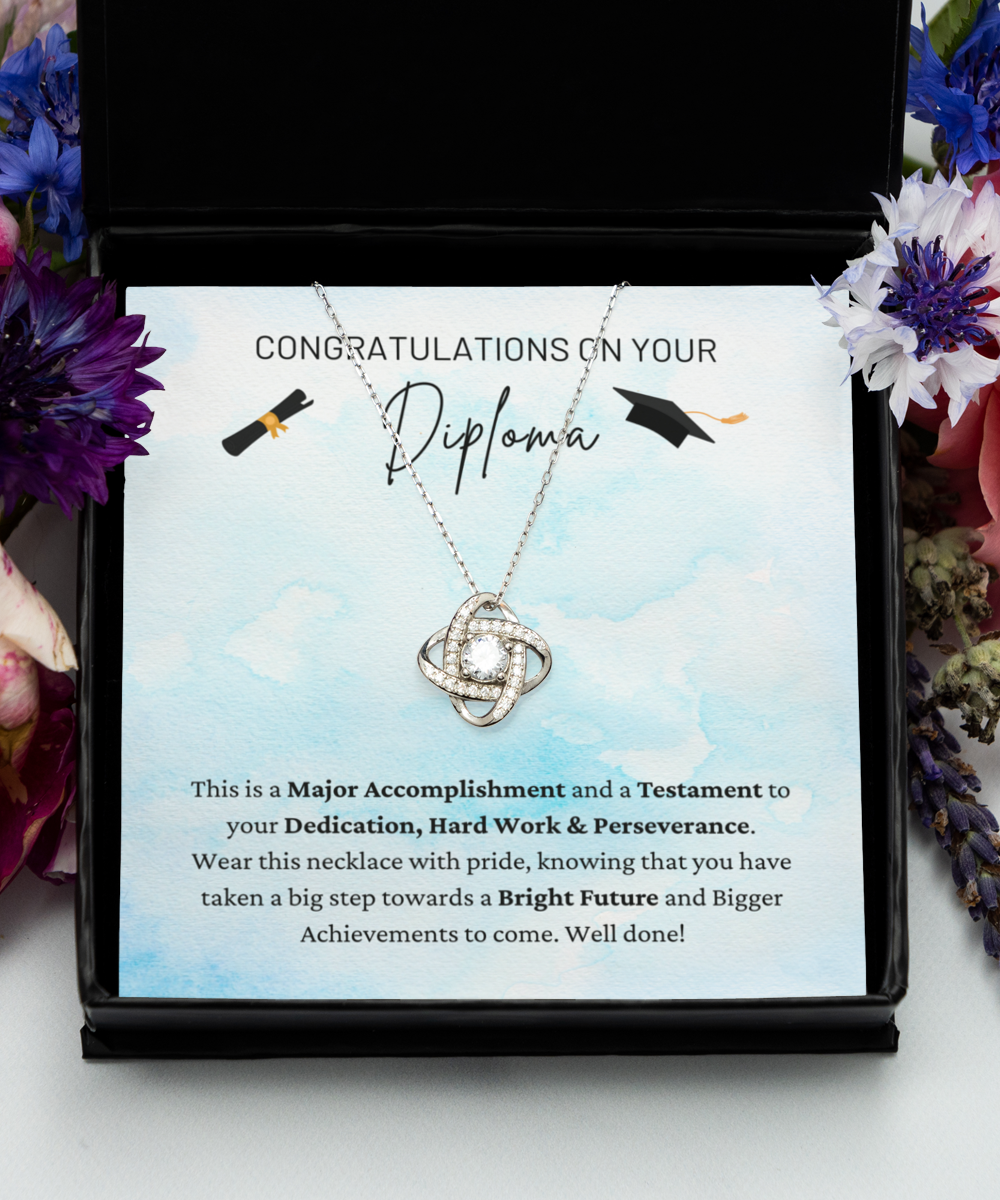 Congratulations On Your Diploma - Major Accomplishment And Testament - Bright Future - Love Knot Silver Necklace LS, GRD0000003LS