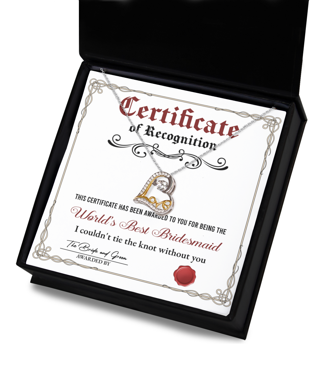 World's Best Bridesmaid - Certificate Of Recognition - Love Dancing Necklace LD, WED0000010LD