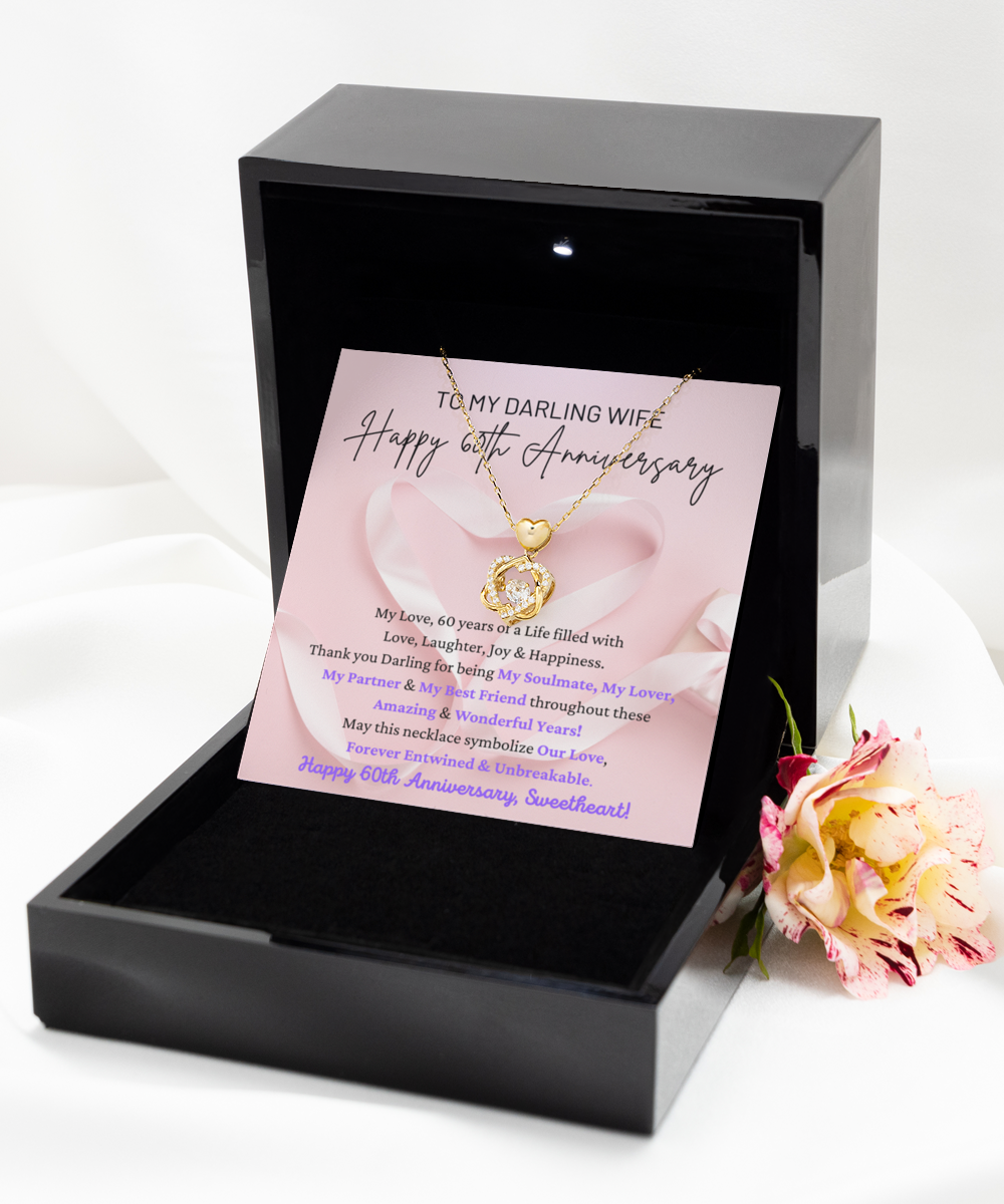 To My Darling Wife - Forever Entwined & Unbreakable - My Soulmate, My Lover, My Partner & My Best Friend - Happy 60th Anniversary - Double Hearts Gold Necklace HG, ANWM000010HG