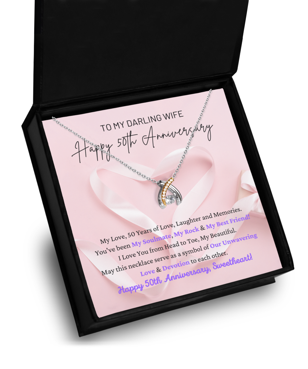 To My Darling Wife - Our Unwavering Love & Devotion - My Soulmate, My Rock & My Best Friend - Happy 50th Anniversary - Wishbone Necklace WB, ANWM000009WB