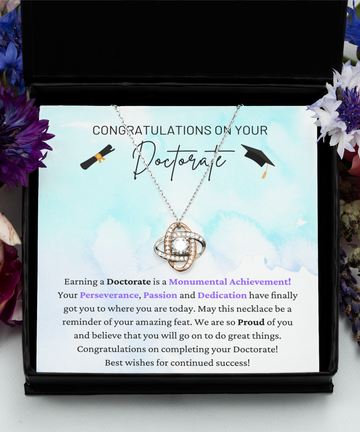 Congratulations On Your Doctorate - Monumental Achievement - Perseverance, Passion And Dedication - Proud Of You - Love Knot Rose Gold Necklace LR, GRD0000006LR