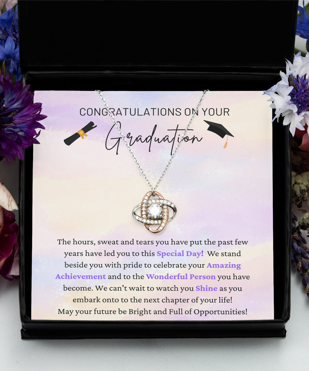 Congratulations On Graduation - Special Day - Amazing Achievement - Watch You Shine - Love Knot Rose Gold Necklace LR, GRD0000002LR