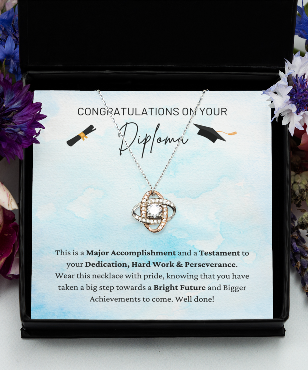 Congratulations On Your Diploma - Major Accomplishment And Testament - Bright Future - Love Knot Rose Gold Necklace LR, GRD0000003LR