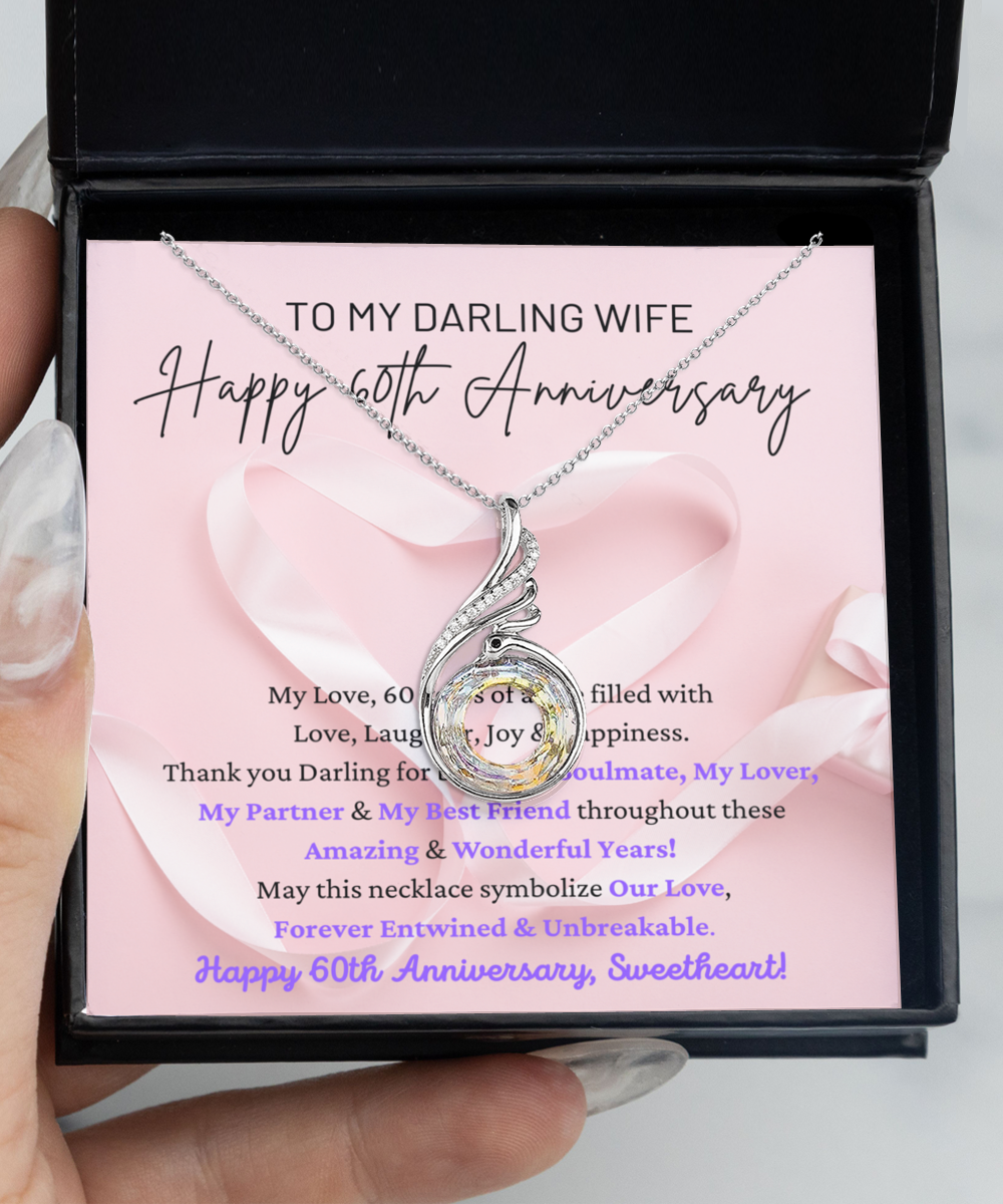 To My Darling Wife - Forever Entwined & Unbreakable - My Soulmate, My Lover, My Partner & My Best Friend - Happy 60th Anniversary - Rising Phoenix Necklace RP, ANWM000010RP