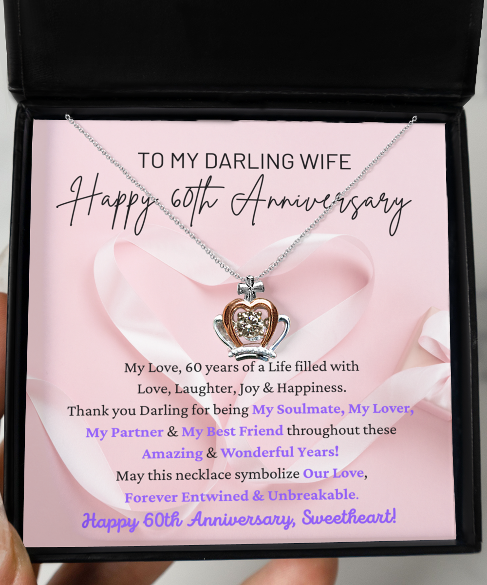 To My Darling Wife - Forever Entwined & Unbreakable - My Soulmate, My Lover, My Partner & My Best Friend - Happy 60th Anniversary - Crown Princess Queen Necklace CR, ANWM000010CR