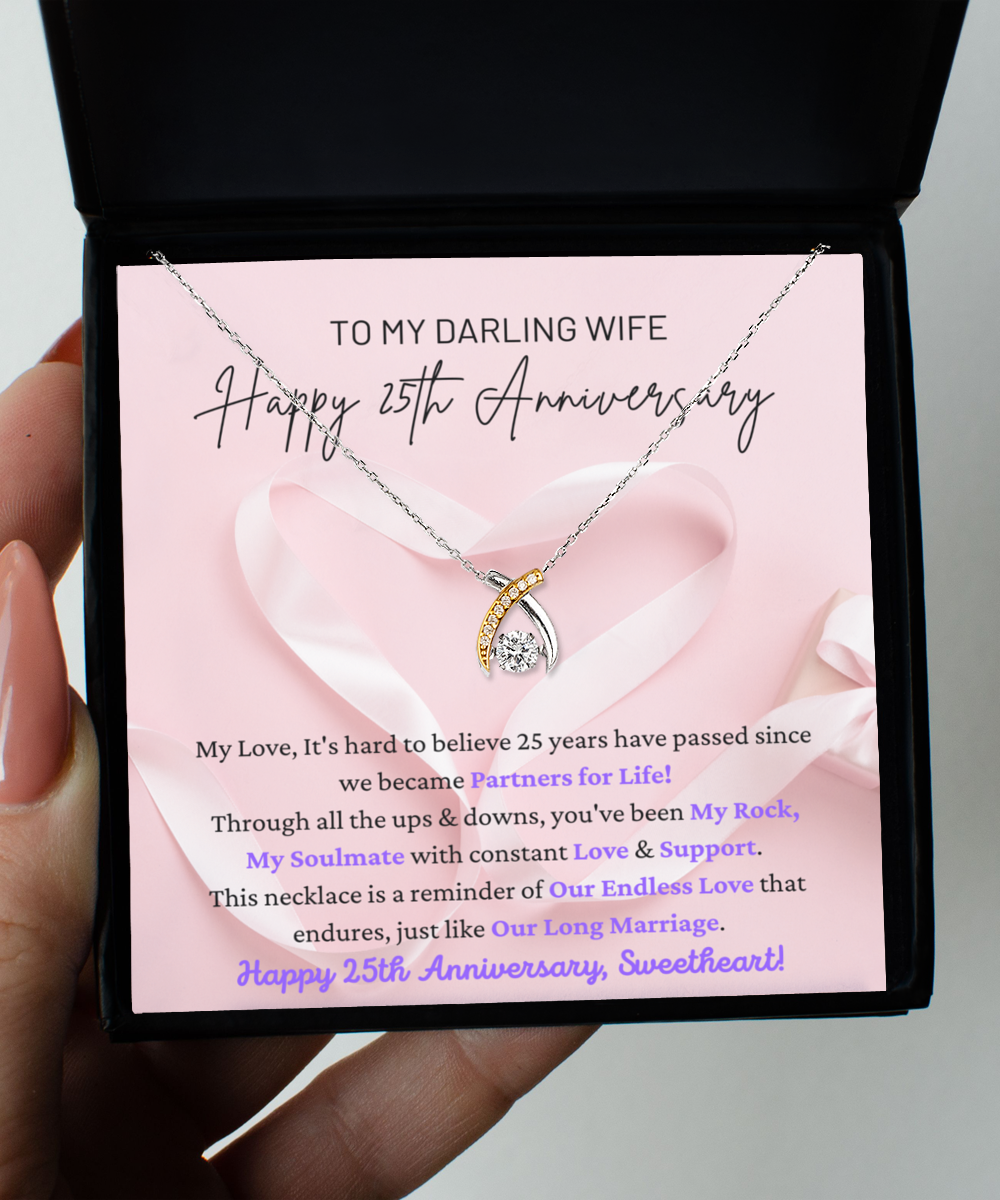 To My Darling Wife - Our Endless Love - Partners for Life My Rock, My Soulmate - Happy 25th Anniversary - Wishbone Necklace WB, ANWM000006WB