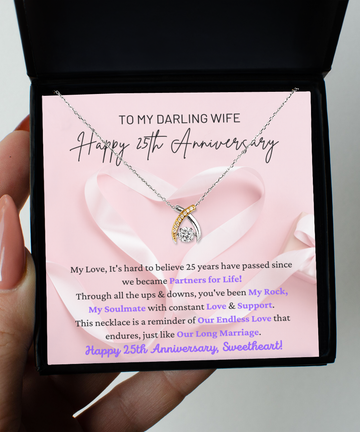 To My Darling Wife - Our Endless Love - Partners for Life My Rock, My Soulmate - Happy 25th Anniversary - Wishbone Necklace WB, ANWM000006WB