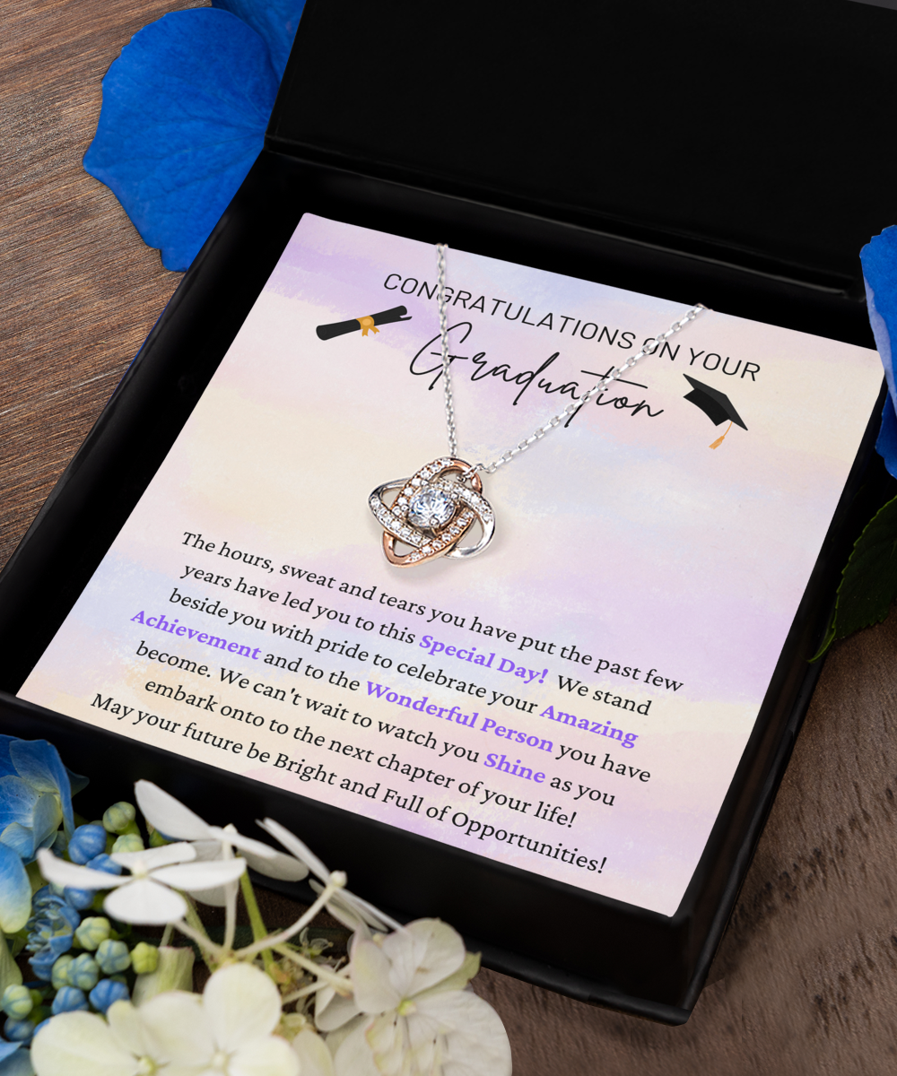 Congratulations On Graduation - Special Day - Amazing Achievement - Watch You Shine - Love Knot Rose Gold Necklace LR, GRD0000002LR