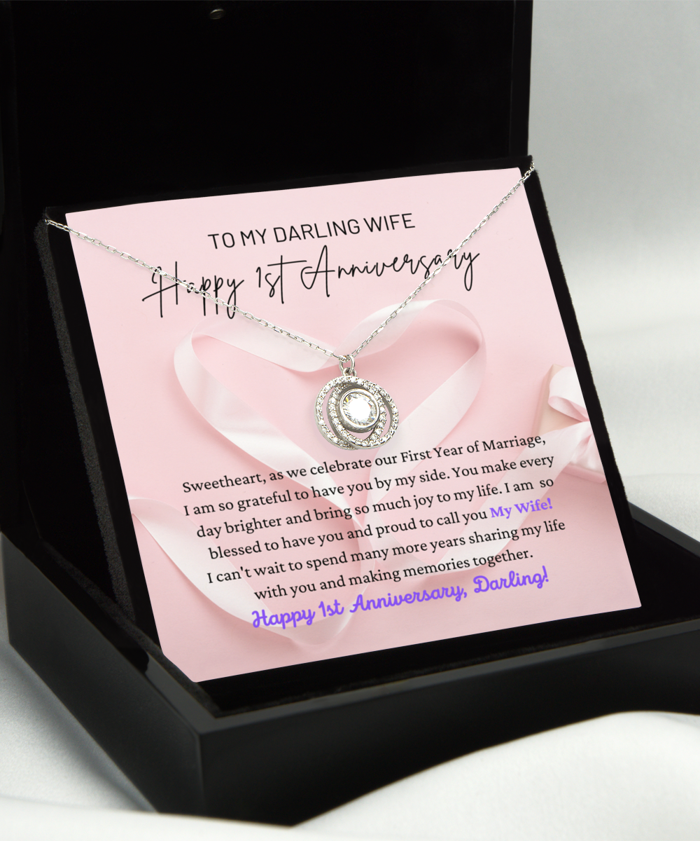 To My Darling Wife - Grateful To Have You - Happy 1st Anniversary - Intertwined Circles Necklace DC, ANWM000001DC