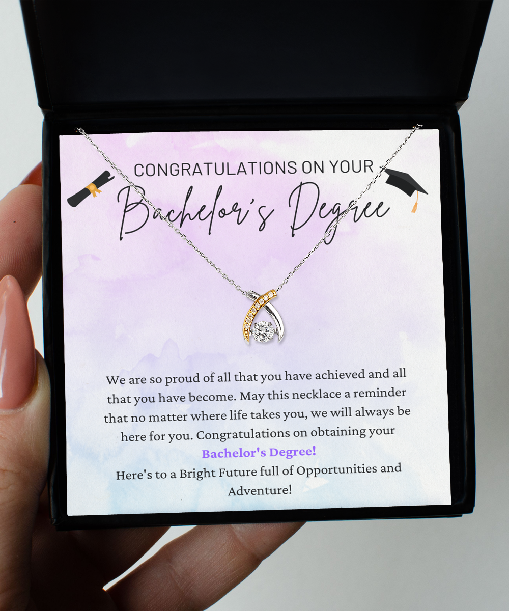 Congratulations On Bachelor's Degree - Bright Future - Full Of Opportunities And Adventure - Wishbone Necklace WB, GRD0000004WB