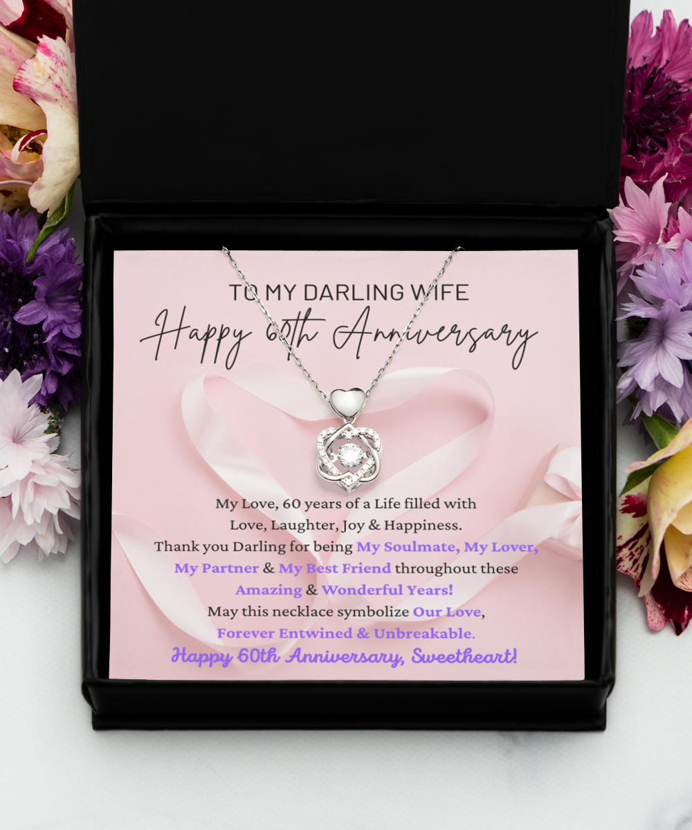 To My Darling Wife - Forever Entwined & Unbreakable - My Soulmate, My Lover, My Partner & My Best Friend - Happy 60th Anniversary - Double Hearts Silver Necklace HS, ANWM000010HS