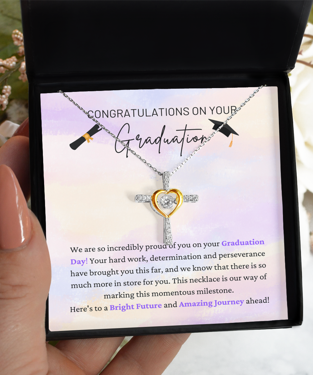 Congratulations On Graduation - Proud Of You - Graduation Day - Bright Future & Amazing Journey - Cross Dancing Heart Necklace CD, GRD0000001CD