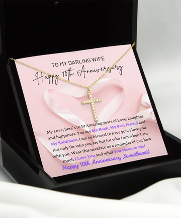 To My Darling Wife - My Rock, My Best Friend, My Soulmate - Happy 10th Anniversary - Cross Gold Necklace CG, ANWM000003CG