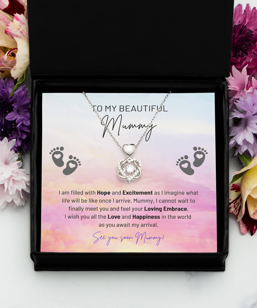 To My Beautiful Mummy - Filled With Hope And Excitement - Feel Your Loving Embrace - See You Soon Mummy - Double Hearts Silver Necklace HS, BTM0000001HS